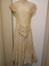 1930s-1940s Ivory Cream Wedding Dress, Formal Evening Gown