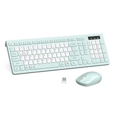 Silent Keyboard and Mouse Combo Wireless,ful-Sized Mint Green and white-B