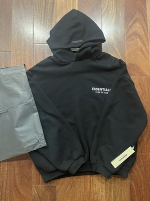Fear of God Essentials Black Fleece Pullover Hoodie Logo FW24 Mens Size XS