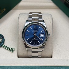 Rolex Datejust 36 Blue Index Dial Stainless Steel Oyster Bracelet Fluted Bezel