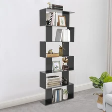 6 Tier Wood Geometric Bookcase S-Shaped Bookshelf Freestanding Display Shelf USA