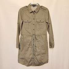 GAP Khaki Roll Tab Sleeve Shirt Dress Safari Military Utility Modest Wmn's Small
