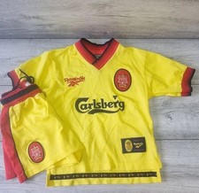 Liverpool Away Kit 1997/98 Chidrens Kids 26-28" Yellow Shirt & Shorts Football