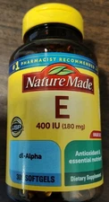 Nature Made Vitamin E 180 mg (400 IU) dl-Alpha Antioxidant 300 Count 07/2029