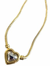 Joan Rivers RARE 1980s 2 Tone Heart Pendant Necklace Gold Tone Vintage 18"