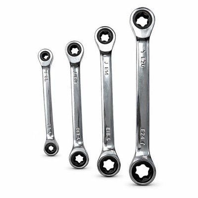E-Torx Double Box Ratcheting Wrench Set, 4 Sets 72-Tooth Dual Head E6 E8 E10