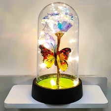 Forever Rose Flower In Glass Dome w/ LED Lights for Xmas Birthday Valentine's