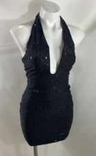 Windsor Women's Black Halter Rhinestone Embellished Mini Bodycon Dress Sz S NWT