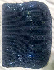 La Regale Ltd Blue Beaded Evening Clutch Gold Chain Shoulder Strap Snap Closure