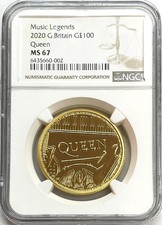 2020 GOLD GREAT BRITAIN 100 POUND 1oz QUEEN MUSIC LEGENDS COIN NGC MINT STATE 67 4950.00 per troy oz