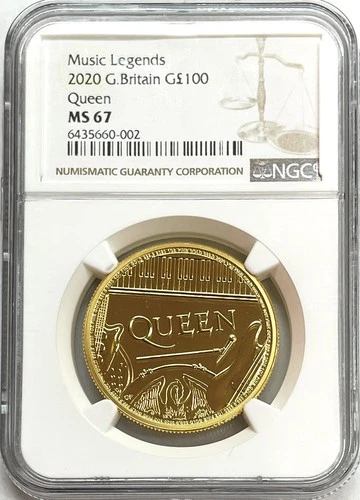 2020 GOLD GREAT BRITAIN 100 POUND 1oz QUEEN MUSIC LEGENDS COIN NGC MINT STATE 67