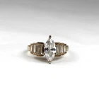 Vintage Cubic Zirconia Marquise Cocktail Ring 925 Gold Tone Sz 8.5 Signd 925 STS