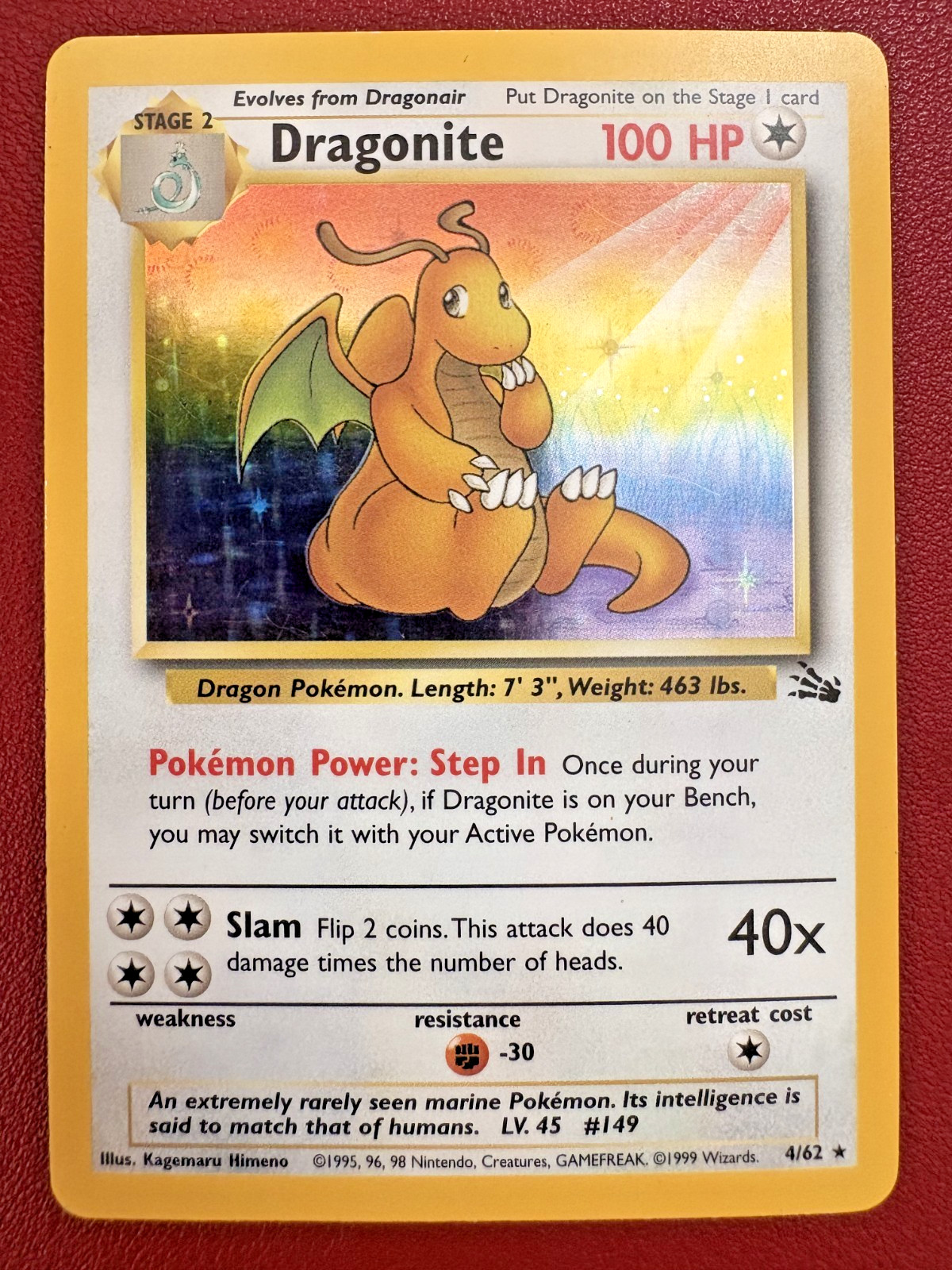 Pokemon Dragonite 4/62 Fossil Holo Rare WOTC Vintage 1999 LP