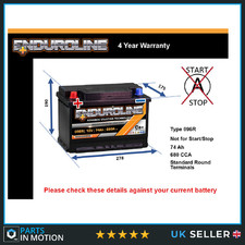 Car Battery 096R Enduroline 096R 680A 74Ah 4Yr Warranty 278x175x190