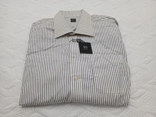 Ike Behar New York 16 1/2-33 Long Sleeve White Blue Stripes Cotton Mens Shirt