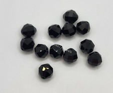 6pc Swarovski Crystal Jet Black 8mm Geometric 5004 Round Beads; Vintage