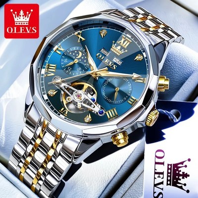 Automatic Mechanical Waterproof Watch with Moon Phase Luxury Men's Men Strap