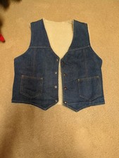 Vintage Sherpa Lined Vest Mens Blue Jean Dark Denim Sherpa Lined Sz. L
