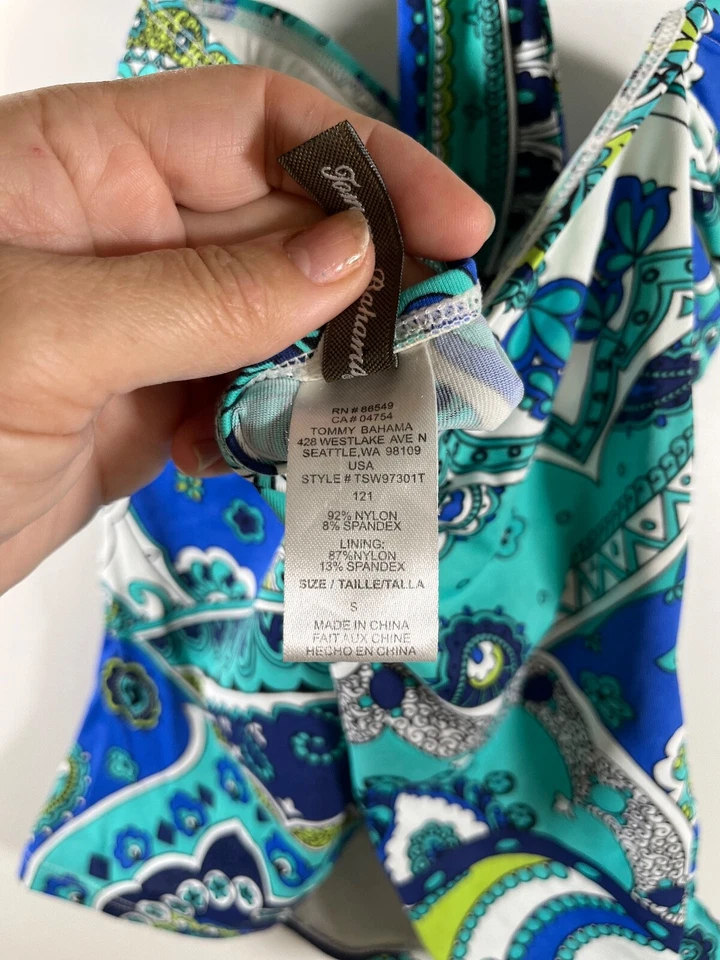tommy bahama paisley paradise bandini swim top Womens Small Blue White Padded - Image 4 of 4