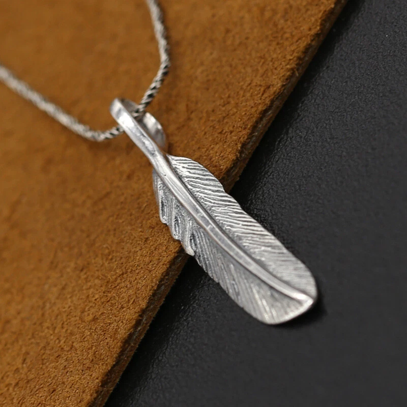  Men Women 925 Sterling Silver Feather Simple Pendant Charm - no chain  - Image 2 of 4