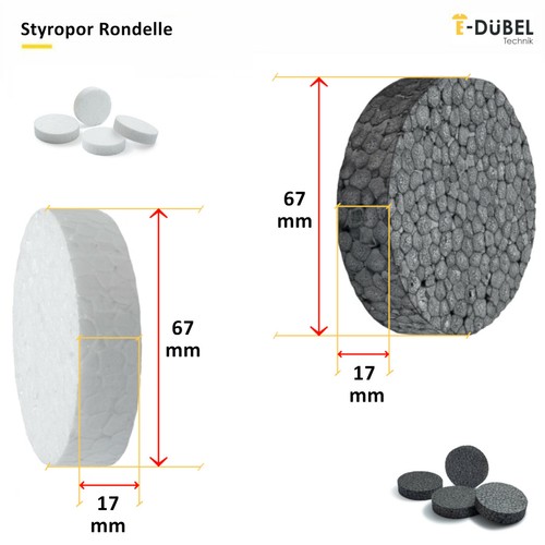 Rondelle en polystyrène pour chevilles isolantes WDVS blanc | gris Ø67 mm (KS) 100 pièces - Photo 2/5
