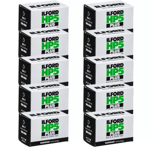 10 Rolls Ilford HP5 Plus ISO 400 36 Exposure 35mm Black and White Film