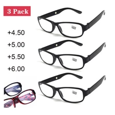 3 pcs Reading Glasses +4.5 +5.0 +5.5 +6.0 Strength Plastic Frame Eyewear Reader
