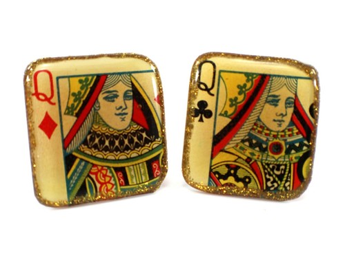 Sweet Victoria Remnants of the Past QUEEN CARD EARRINGS Clip-on USA