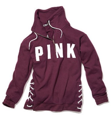 Victorias Secret Pink Slouchy GRAPHIC LACE UP QUARTER HALF ZIP SWEATSHIRT  NWT S