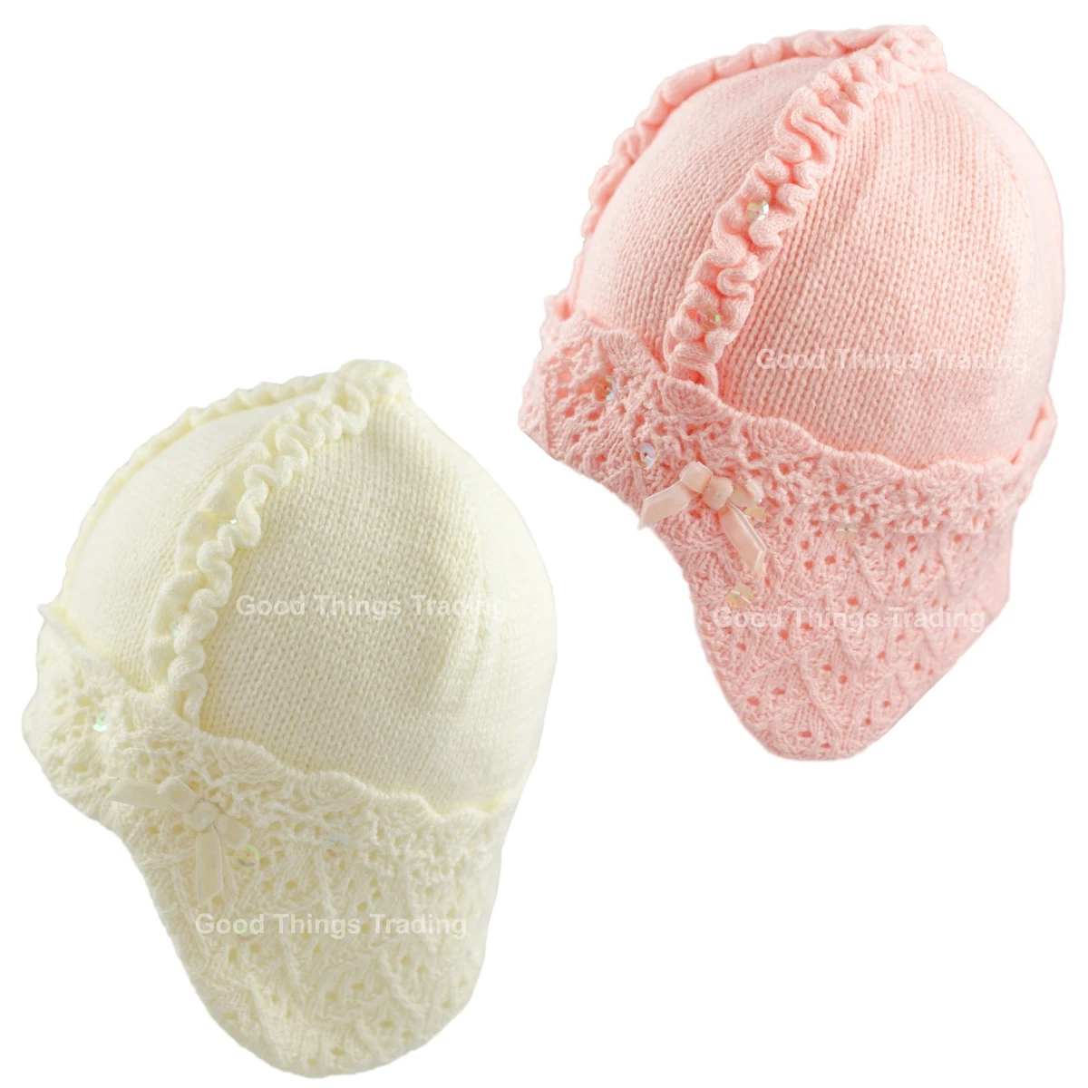 Baby Hat With Ear Flaps Girls Knitted Beanie Cap Warm Winter Fleece Lined 0 12 M