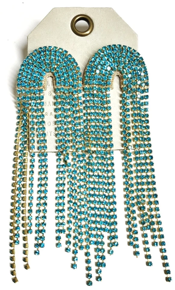 Pendientes araña Deepa Gurnani cristal en forma de U en turquesa níquel seguros nuevos con etiquetas Foto 2 de 4