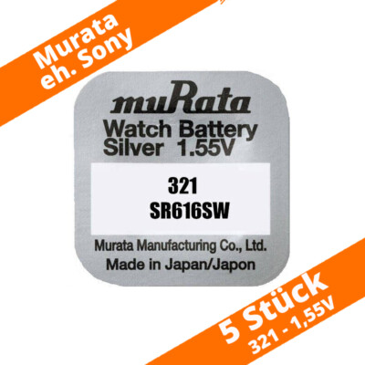 5 x Murata eh. Sony 321 SR616SW SR65 Uhren Batterie Knopfzelle Silberoxid 1,55V