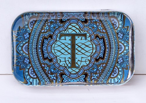 PUNCH STUDIO - Paisley BRIEFBESCHWERER Monogram 'T' - Goldfolie - MASSIVES GLAS - NEU - Bild 5 von 12