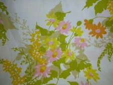 Vtg Pacific Miracale Double Flat Sheet White W/ Pink Yellow MOD Flowers 50/50