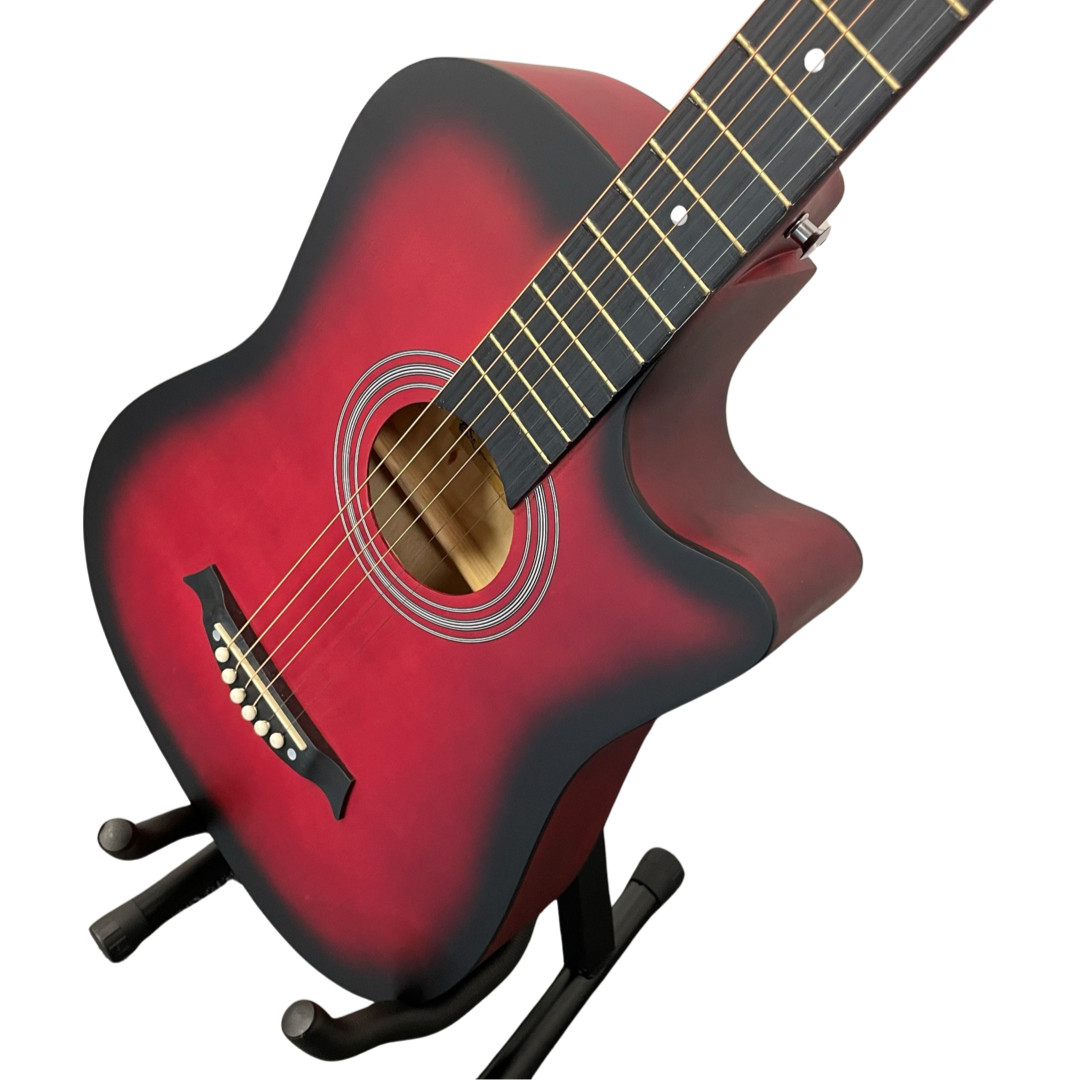 CHITARRA ACUSTICA ROSSA PER ADULTI PRINCIPIANTI CUTAWAY LEGNO DURO CORDE ACCIAIO 38" POLLICI foto 6