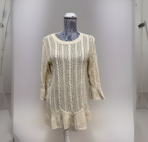 Heather B Peplum Crochet Cable Knit Sweater Boho Women Ruffled 3/4 Bell Sleeve M - Picture 4 of 22