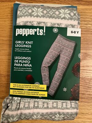 Holiday Leggings Girls Size 6-8Y Gray Soft Pink Knitted Stretchy Pepperts! New