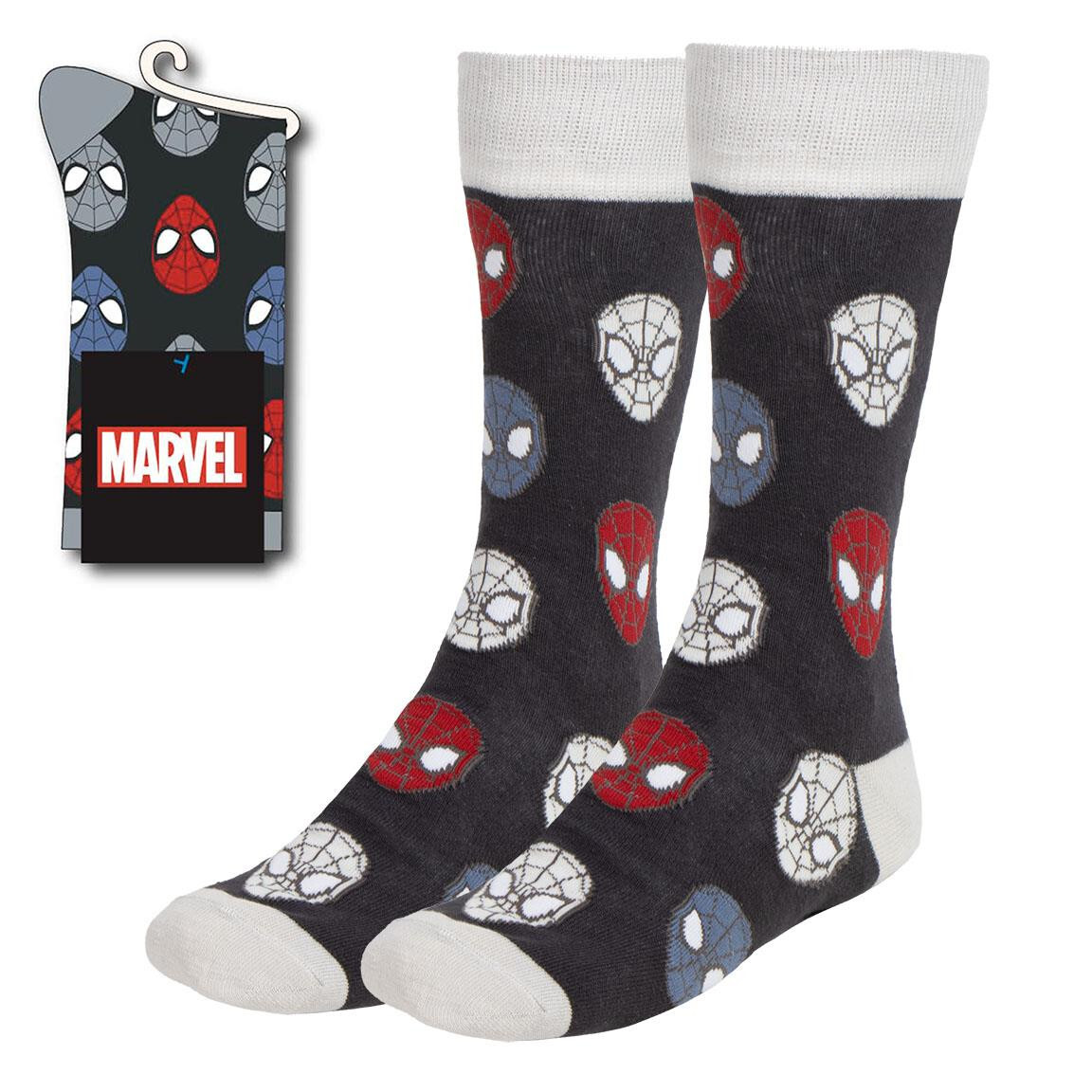 MARVEL COMICS SPIDER-MAN MASKS VARIANTS ALL OVER DESIGN PAIR OF MENS CREW SOCKS