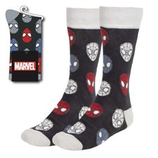 Image of MARVEL COMICS SPIDER-MAN MASKS VARIANTS ALL OVER DESIGN PAIR OF MENS CREW SOCKS