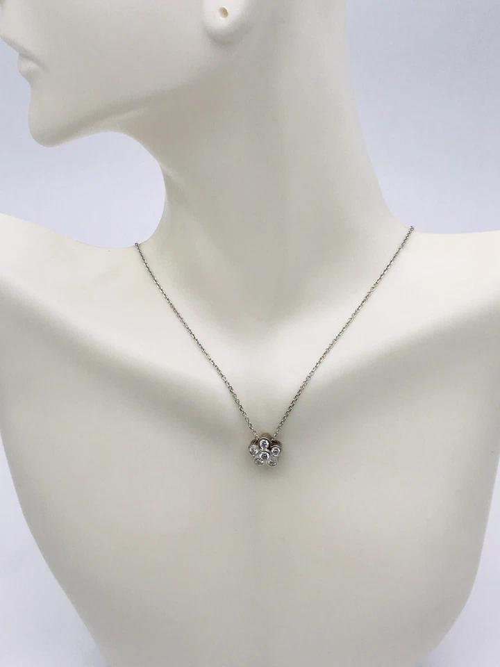 14kt White Gold .35ct(tw) Natural Round Diamond Flowe Slide Pendent/Necklace 18” - Image 2 of 4