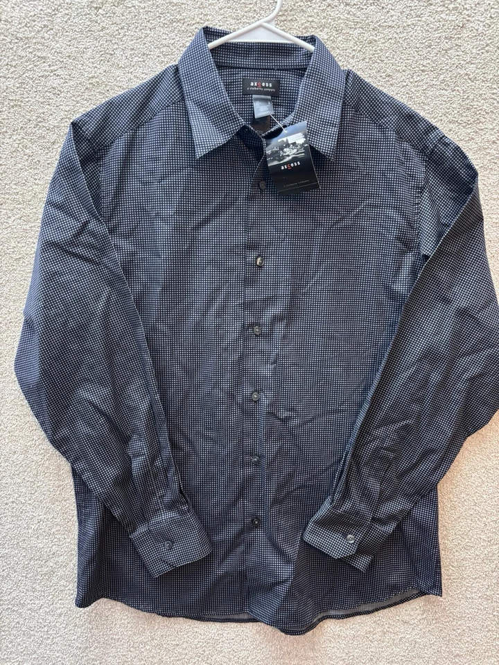Camisa de vestir Axcess para hombre grande negra gris geométrica manga larga botón Foto 2 de 4
