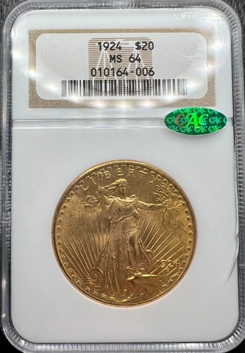 1924 $20 St. Gaudens Gold Double Eagle NGC MS64 CAC