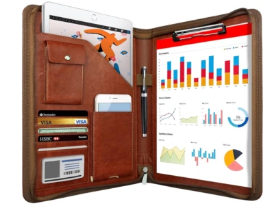 NEWYES Konferenzmappe Aus Leder, Mit Reißverschluss, A4, Reisedokumentenmappe