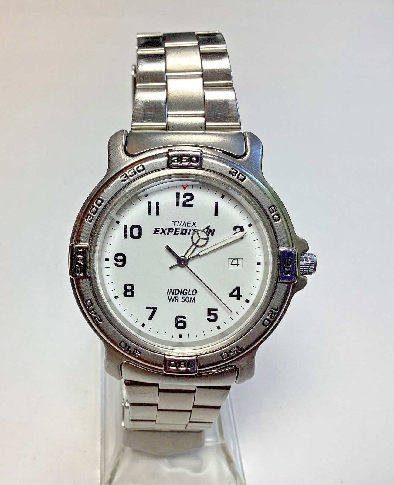 Vintage Timex Expedition Indiglo Silver Date Watch WR 50M with New Battery