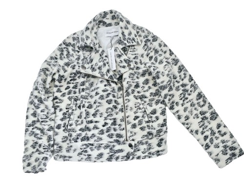Cupcakes And Cashmere Moto-Styled Knit Bracken Jacket Animal Print Ivory Sz Med