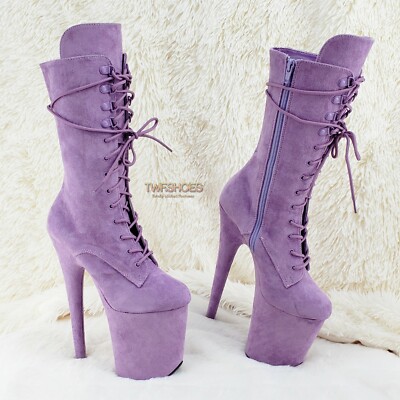 Flamingo 1050FS Lilac Purple V-Suede 8'' Heel Platform Mid Calf Boots US Sizes