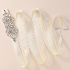 Silver Rhinestone Applique Wedding Belts Crystal Pearl Bridal Sash Ivory Sash