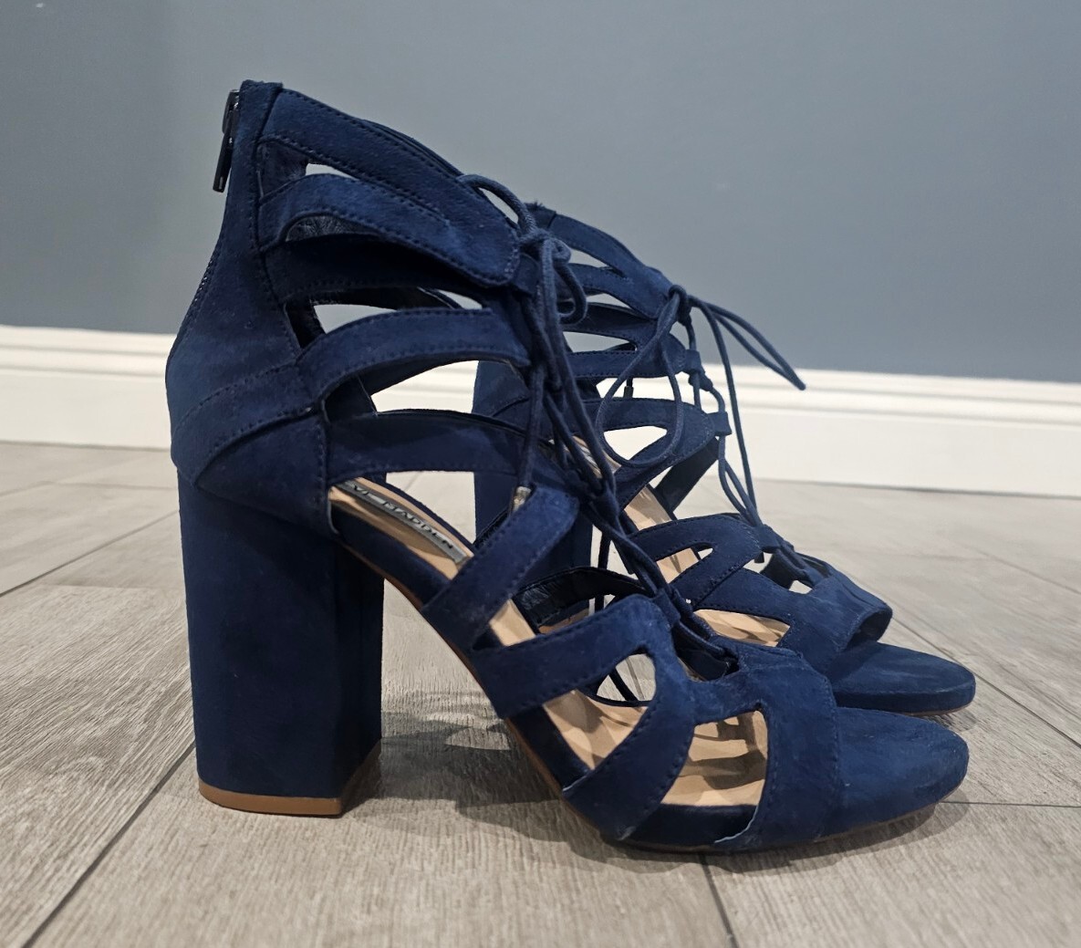 Lace Up Navy Blue Sandals High Heels STEVE MADDEN Gal Blue Lace Up