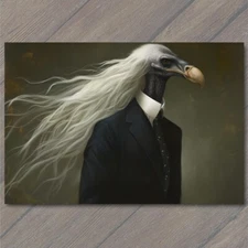 4x6"  Vulture Bird Humanized Suit Jacket Weird Hair Bizarre Beak Unusual Fun