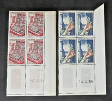FRANCE - 1954/55 - LOT DE 2 COINS DATES  BLOC DE  4-N° 970, 973 - MNH - COTE 97€